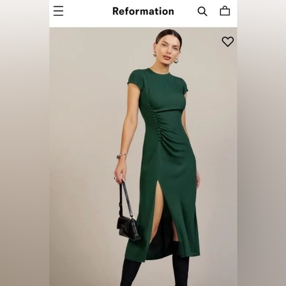 Reformation Fraiser Short Sleeve Midi Dress Dress, forest green, size 10